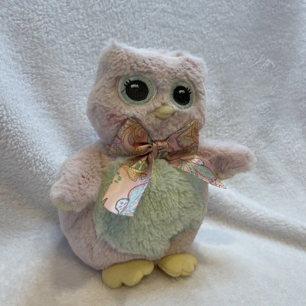 Pink Owl Plush‎ Stuffed Animal with Bow Childrens Decor Collectible Toy